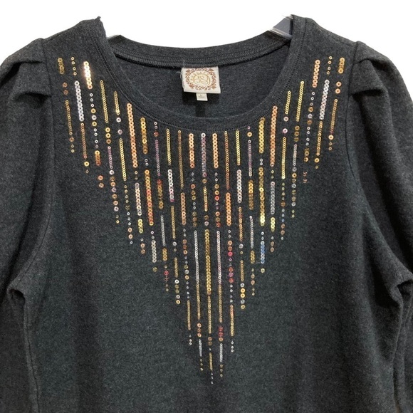 TruSelf Sweatshirt Top Charcoal Gray Sequin Gold Silver Copper Size Large - Picture 3 of 9